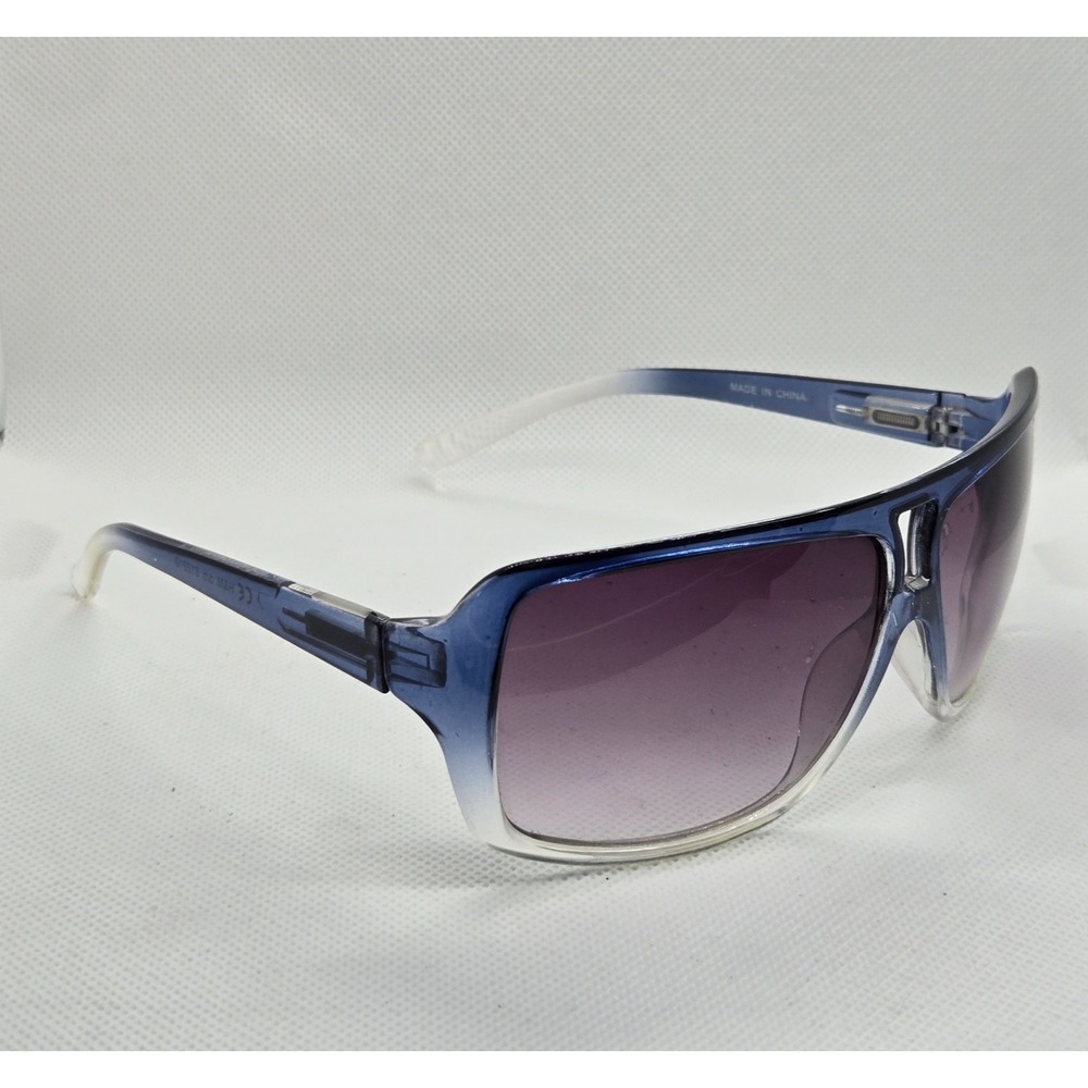 H&M Sunglasses Oversized Shield Blue Clear Gradient Frame Purple Lens Y2K